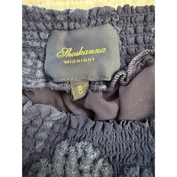 Shoshanna Midnight Dress Womens 8 Navy Blue Maxi Floral Embroidered Off Shoulder - Picture 3 of 8